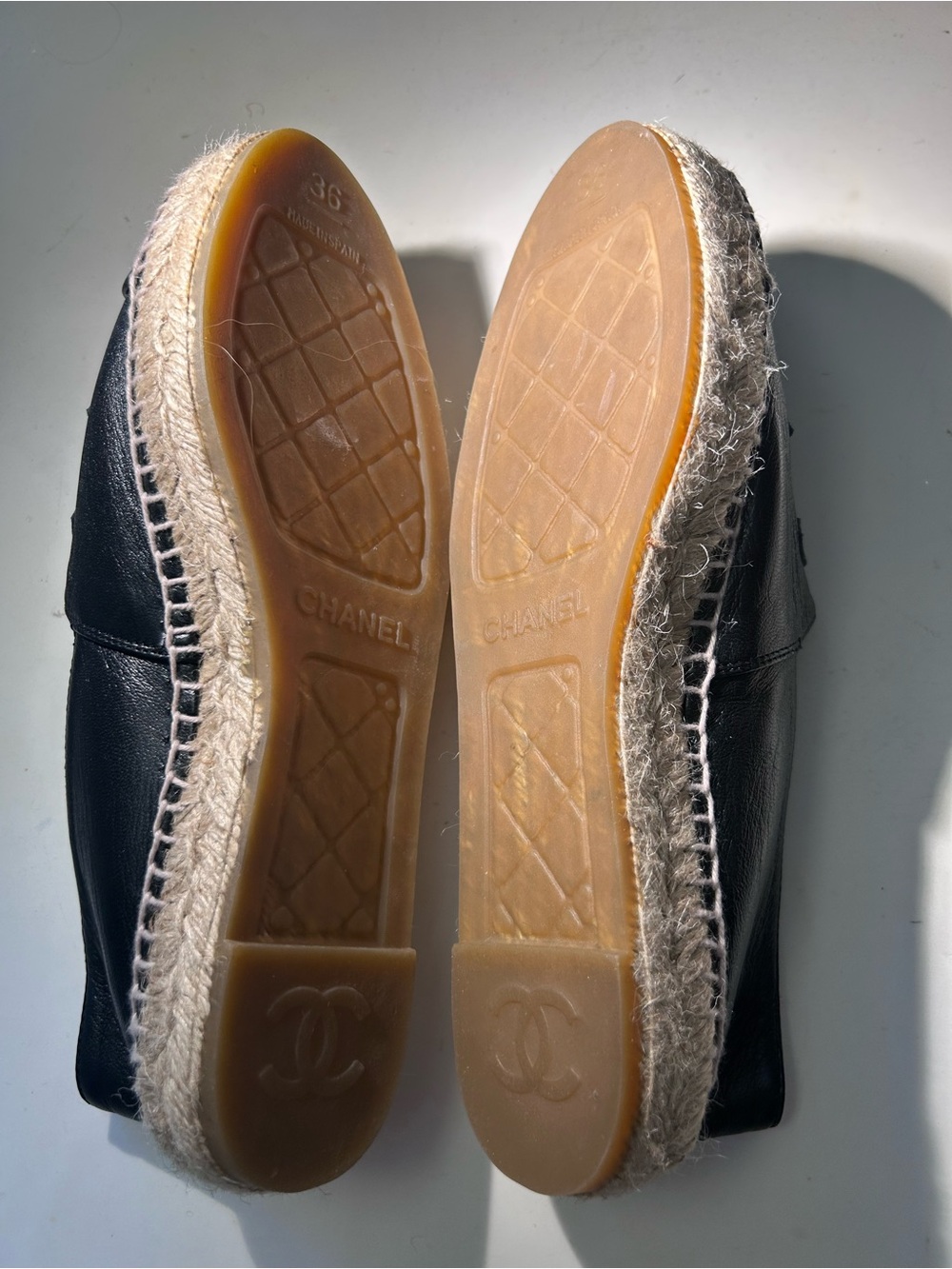 CHANEL Black Leather Logo Espadrille Slip-Ons - Picture 6 of 6